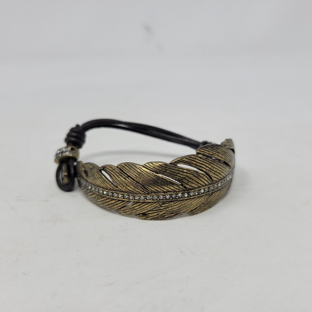 Fossil‎ Womens Feather Bracelet Gold Tone Hook Strap